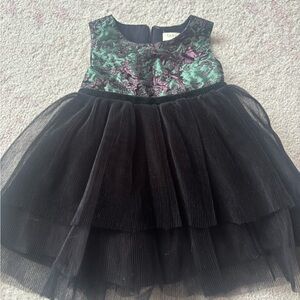 Tahari Girls Black Tulle Dress with Green and Purple Brocade Bodice